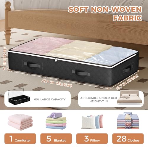 Image of Budding Joy Under Bed Storage Containers with Clear Lids, 4 Pack | Underbed Storage Bags for Blankets, Towels, Comforter, Sweaters, Linen Sheets, Wrapping Paper
