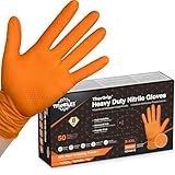 TitanFlex Heavy Duty Industrial Orange Nitrile Gloves, 8-mil, Gloves Disposable Latex Free with Raised Diamond Texture Grip, Powder Free, Rubber Glove, Mechanic Gloves,50-ct Box (Medium)