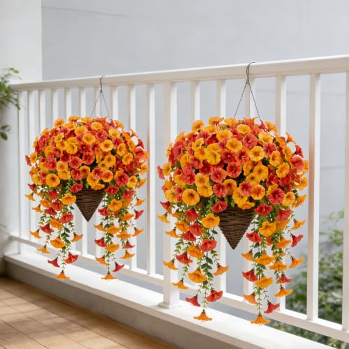 30" Large Artificial Cascading Petunia Fall Basket Wreath for Front Door (Orange) - image 5