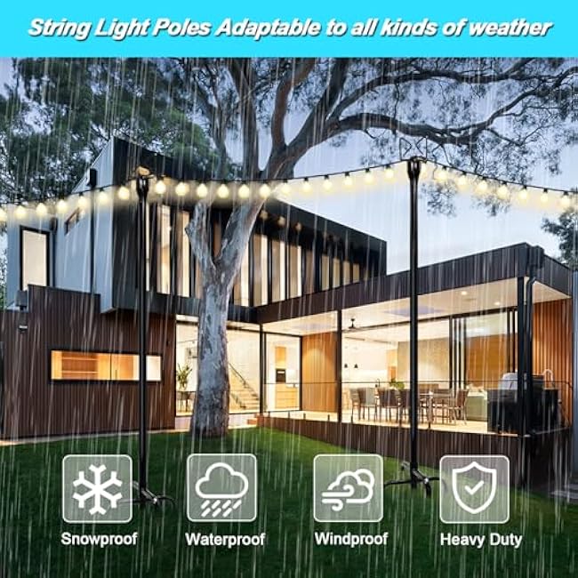 5Pack 8.6FT String Light Poles for Outside Adjustable Light Poles for Outside String Lights for Outside String Lights Hanging, Garden Lawn, Christmas, Wedding, Party