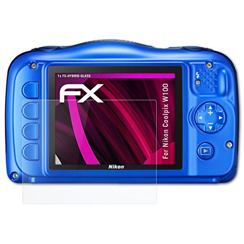 atFoliX Lámina Protectora de plástico Cristal Compatible con Nikon Coolpix W100 Película Vidrio, 9H Hybrid-Glass FX Protector Pantalla Vidrio Templado de plástico
