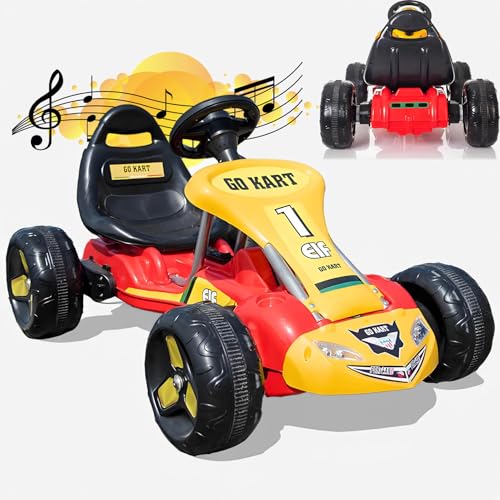 Outdoor Pedal Go Kart for Kids, 6V4.5Ah Electric Go Kart with Adjustable Bucket Seat, Pedal Powered Go Cart with Clutch Gear Design, Wear-Resistant Plastic Wheels, Outdoor Pedal Car for Kids,Red