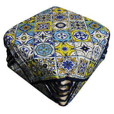 Russo Tessuti 6 Cuscini Sedie Cucina Coprisedia Imbottiti Vietri con Alette Giallo Blu Grigio-Blu
