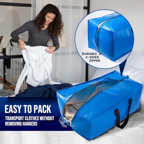 TAILI Blue Heavy Duty Moving Bags,Extra Large Clothing Storage Bags with Sturdy Zipper and Strong Handles,Clothes Storage Bins for Moving Supplies,Camping,Alternative to Boxes(4-Pack) - Image 3