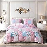 PRIME LINENS Duvet Cover Set 4 Pcs Brushed Microfibre Quilt Cover Bedding Set With Pillow Cases and Extra Fitted Sheet Included Easy Care (Floral Pink, Double)
