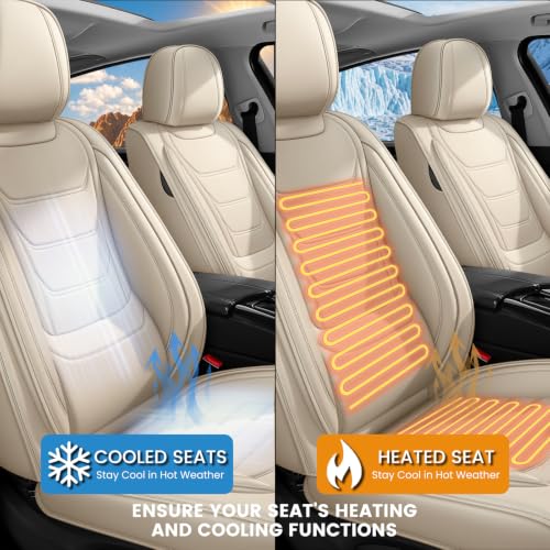 Image of Car Seat Covers Custom Fit Kia Telluride 2020-2026, Waterproof Nappa Leather Car Seat Protector, Breathable Car Seat Cushion, Seat Covers for Car(2 Seats Standard /Beige)