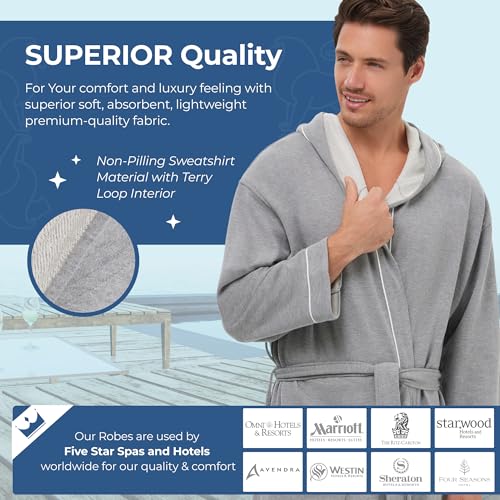 MONARCH Hooded Unisex Terry Bathrobe - 100% Lux Combed Cotton 16 oz. Loop Terry Robe, Five-Star Hotel Choice3