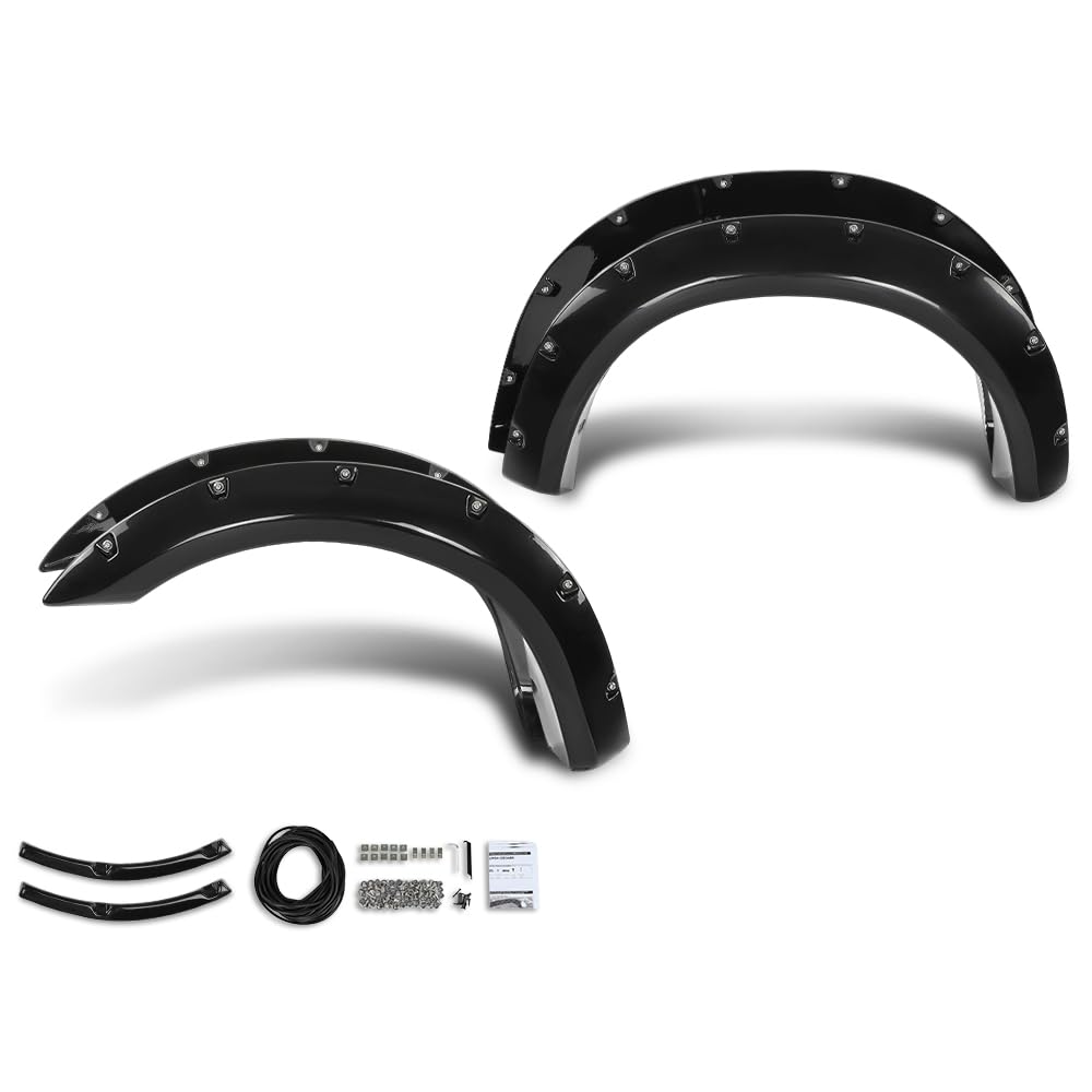 Pocket Rivet Bolt Fender Flares Sand Blast Textured Compatible with Ford Ranger 1993-2011, Fit 6' and 7' Styleside Beds Only, Not Fit FX4 Submodels Black