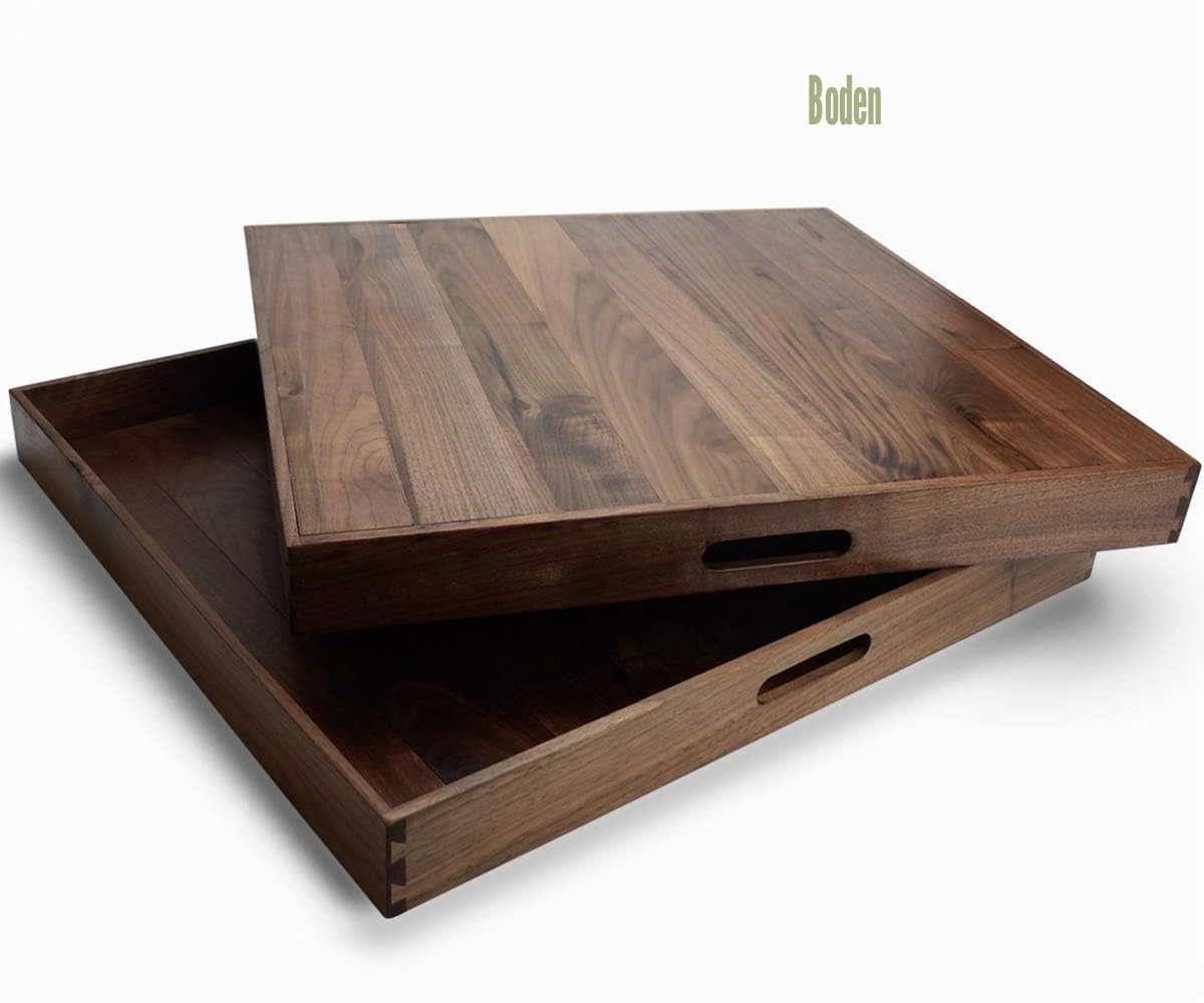 Extragroßes quadratisches Tablett aus schwarzem Walnussholz mit Griffen, für Tee, Kaffee oder Frühstück im Bett, klassisches dekoratives Serviertablett aus Holz, 61 x 61 cm