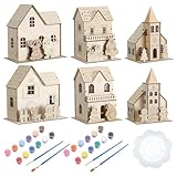 Thyle 6 Set Christmas Wooden House Kit for Craft DIY Christmas Village Unfinished Wooden Gingerbread House Make Your Own 3D Houses Xmas Painting Gift Craft Activity Creative DIY Art Decoration Project