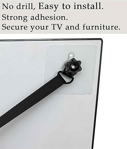 Miniatura 5 de Paquete de 3 correas de seguridad ajustables para TV, anclajes anti-vuelco sin taladro para muebles a prueba de bebés, pantallas planas se fijan a