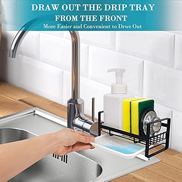 Diskbänk Caddy Svamphållare - VANTEN diskho Caddy Organizer, svamphållare för handfat, diskbricka dräneringsställ, tvålkopp dispenser borsthållare förvaring kökstillbehör - bänkskiva eller självhäftande