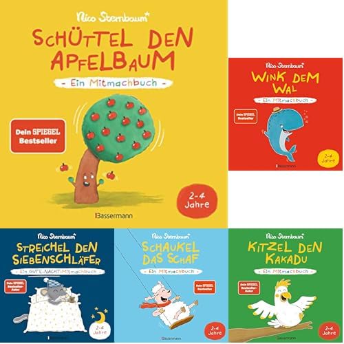 Nico Sternbaum Mitmachbücher-Set: "Schüttel den Apfelbaum" + "Wink dem Wal" + "Kitzel den Kakadu" + Schaukel das Schaf" + Streichel den Siebenschläfer"