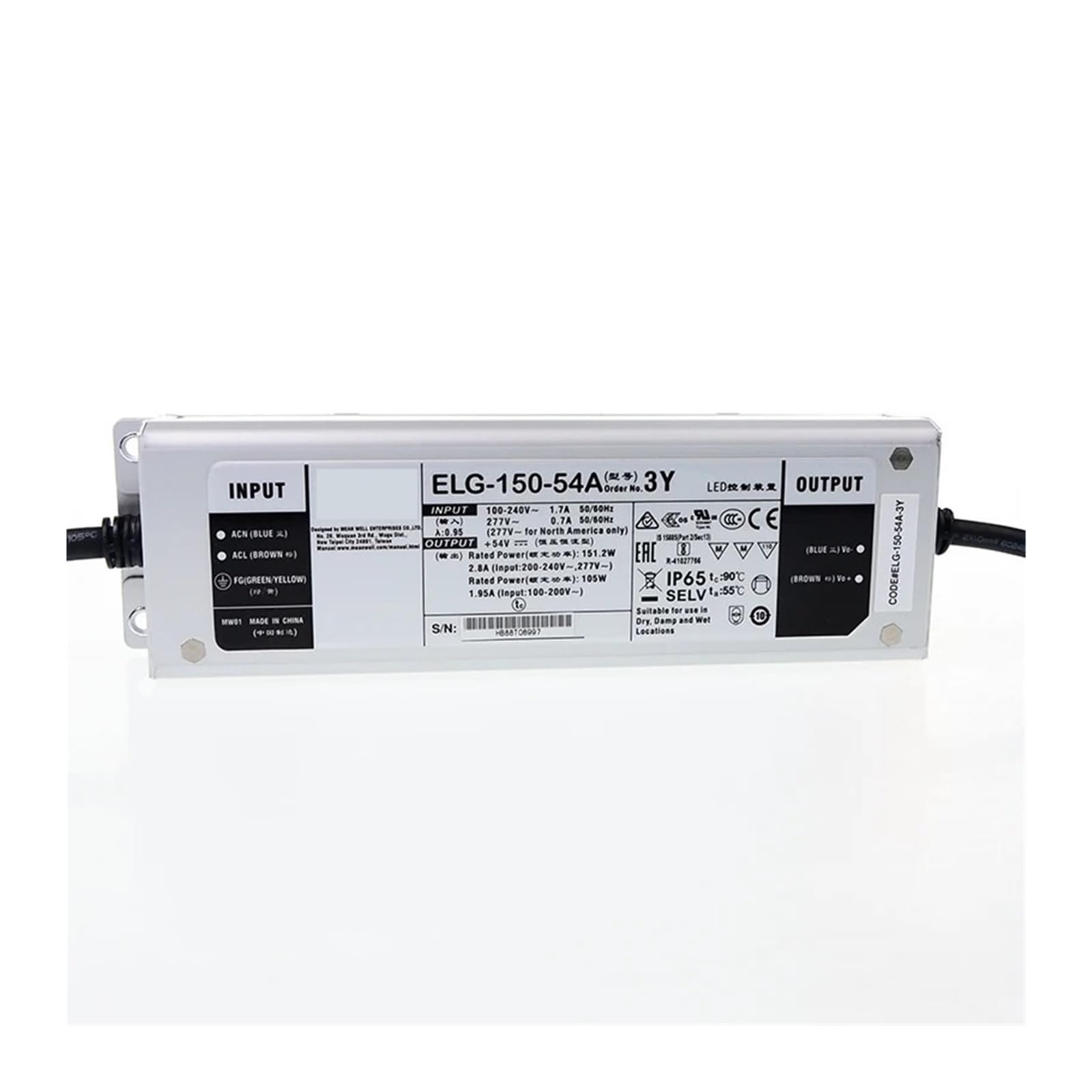 JGNAYRKJQI ELG-150-54A-3Y 150W 2.8A 54V Adjustable LED Driver 110V/220V AC to 54V DC Waterproof IP65 LED Power Supply
