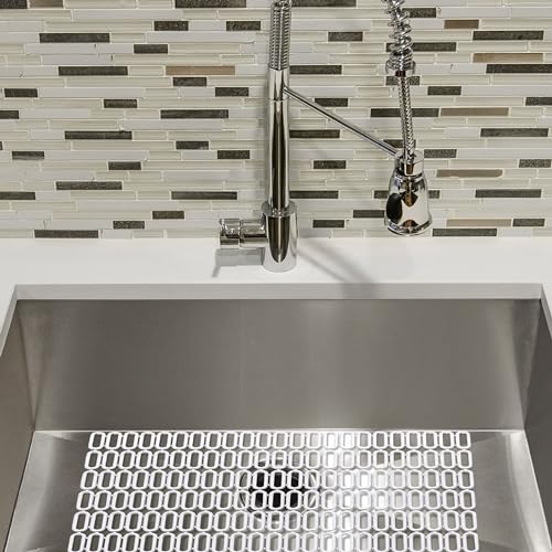 YBM Home 2-Pack Kitchen Sink Grid Plastic Protector Mat Pad Protect Surfaces and Dishes, Non-Skid Dish Protector with Quick Draining Holes, White - Thumbnail 3