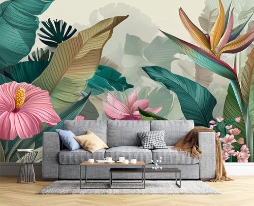 Fotomurales hibisco hojas de plátano 200x140cm papel pintado decorativo para sala y comedor 4