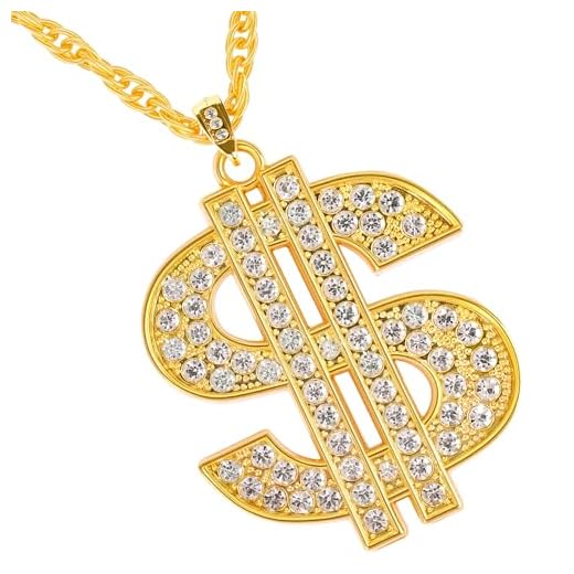 ZYLOP Gold Chain with Dollar Sign: Fake Gold Money Chain Necklace for Men Women Gold Plated Stainless Steel Jewelry Fashion Pendants for 70s 80s 90s Hip Hop Rapper Digger Costume Accessories