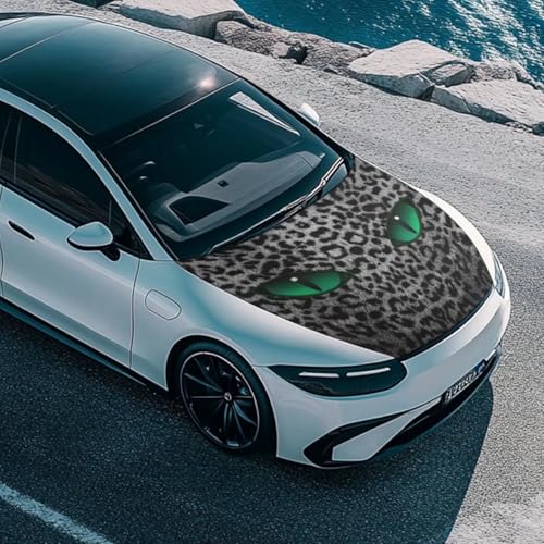 Image of Green Eyes Leopard Print Car Hood Cover Stretch Polyester Car Hood Waterproof Cover All Weather Universal Car Hood Protective Accessories for SUV Sedan Truck Pickup
