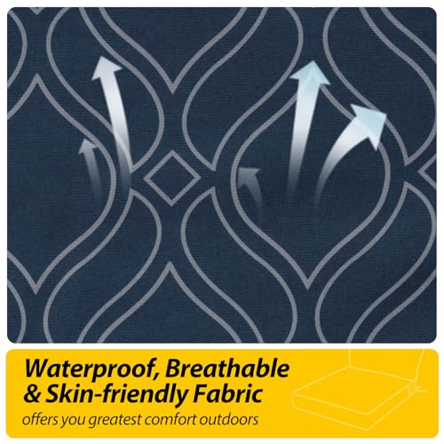 Image of AAAAAcessories Outdoor Seat Cushions for Chairs, Fade-Resistant, Waterproof Patio Furniture Replacement Cushions, 23.5 inch x 25.5 inch x 5 inch + 23.5 inch x 13.5 inch, Set of 2, Slate Blue Vine Trellis