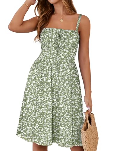 Image of YATHON Summer Mini Corset Sun Dress for Women Short Casual Square Neck Lace Up Floral Beach Vacation Dresses with Pockets