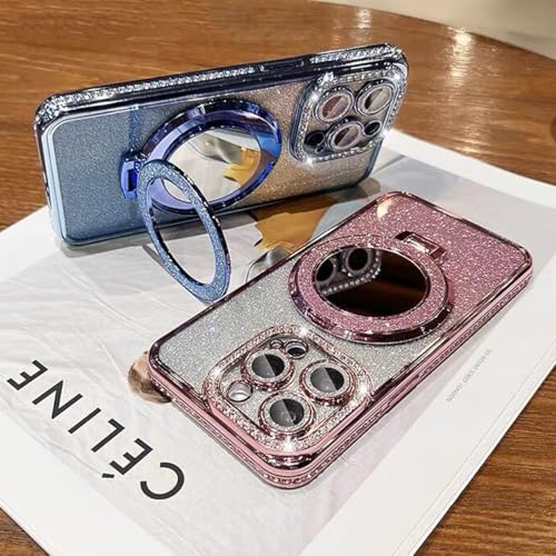 Changjia Magnetic Kickstand Glitter Case for iPhone 17,[Compatible with Magsafe] Cute Bling Sparkly Rhinestone Diamond with Camera Lens Protector Makeup Mirror Women Girls Case for iPhone 17 6.3",Pink by Changjia - Used condition - Image 4