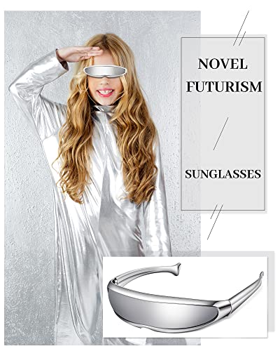 Image of 4 Pairs Futuristic Narrow Cyclops Sunglasses Robot Space Costume Color Mirrored Lens