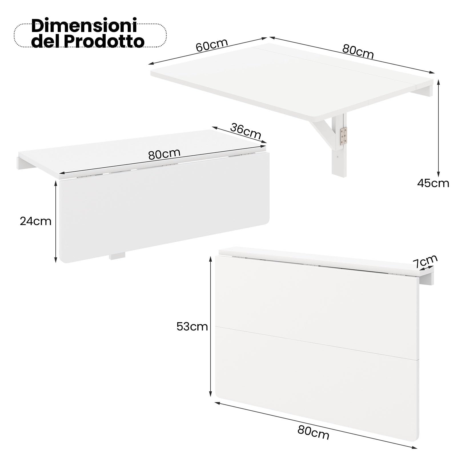 GYMAX Tavolo a Parete Pieghevole Galleggiante, Scrivania a Scomparsa per Spazi Ridotti Salvaspazio, per Ufficio Domestico, Sala da Pranzo, Studio, 80 x 60 x 45 cm (Bianco)