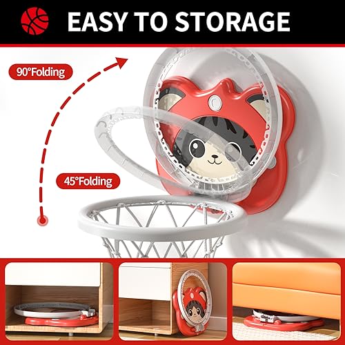Bennol Toddlers Mini Basketball Hoop Indoor with 4 Balls, Foldable Portable Design Adjustable Height, Strong Suction Cup Indoor Toddler Basketball Hoop Gifts for 2 3 4 5 Years Old Kids Boys Girls