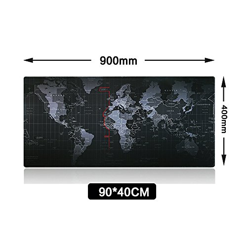 Vicloon Tappetino Mouse Gaming XXL per Mouse e PC, Mouse Pad Antiscivolo Fondo in Gomma con Bordi Cuciti 900x 400x3mm Mappa del Mondo