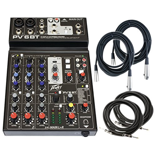 Peavey PV 6 BT 4-Channel Bluetooth Mixer w/ 4 Cables