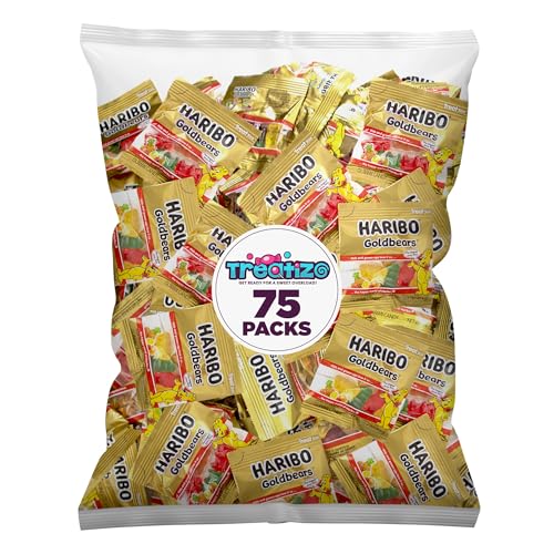 Goldbears Gummi Bears HariboCandy 75 Count Treat Size - 0.4 oz Individually Wrapped Bags -Assorted Fruit Flavors - Perfect for Snacks, Treats, Goodie bags