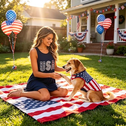 Image of Roshop Womens Juneteenth Flag Sleeveless Dress 4th of July Patriotic Swing Sundress with Pockets