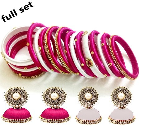 Silk Bangles & Jhumkas Earrings Set, Size 2/4