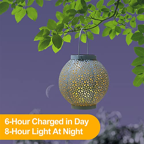 Kordain Solar Outdoor Hanging Lantern Lights, Solar Garden Metal Retro Decorative Lantern, Waterproof Warm White Led Lights With Handle For Table Patio Yard Tree Pathway Landscape Terrace (Blue) #TOP3