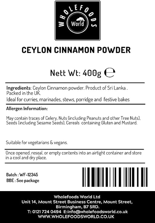 Ceylon Cinnamon Powder Ground for Baking and Cooking 400g