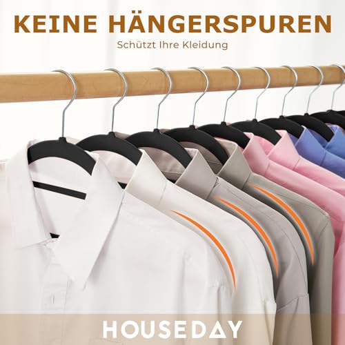 HOUSE DAY Kleiderbügel Samt, 20er Set, Premium Bügel, Kleiderbügel Platzsparend und rutschfest Samtbügel mit 360° drehbarer Haken für Hemden, Anzüge, Pullover, Hosen, Schwarz