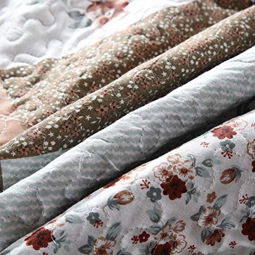 NEWLAKE Quilt Bedspread Sets-Checkered Floral Reversible Coverlet Set,Queen Size
