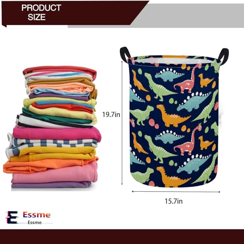 Image of ESSME Dinosaur Laundry Basket Storage Bin large Collapsible Canvas Waterproof Coating Home Organizer.(Navy Blue dinosaur)
