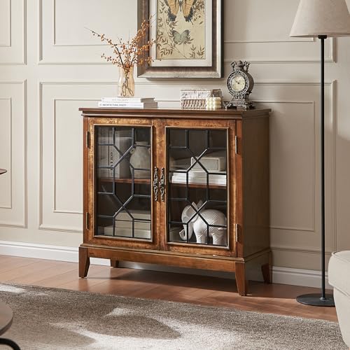Morden Fort 36 inch Wide Accent Cabinet with 2 Doors, Vintage Style Storage Cabinet with Solid Wood Legs for Living Room, Entryway, Hallyway, Cherry