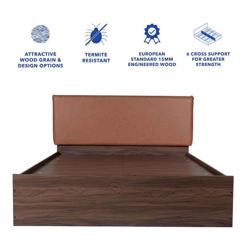 Image of Amazon Brand - Solimo Bed | 1 Year Warranty | Double Bed, Queen Size, Namah Premium Upholstery, Comfortable Seating Height Bed, Non-Woven Base & 3mm MDF, Walnut Colour (Melamine Finish)