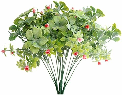 Jasming 4pcs Artificial Plastic Flowers Plants Fake Shrubs Faux Bellflower Bushes House Office Garden Indoor Outdoor Decor (Red)