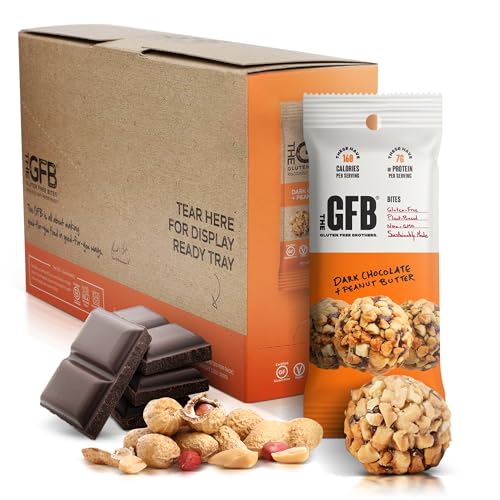The GFB Bocaditos de proteína sin gluten Brothers sin gluten, mantequilla de maní de chocolate negro, sin lácteos, sin soja, aperitivo vegano, 34 g (paquete de 10)