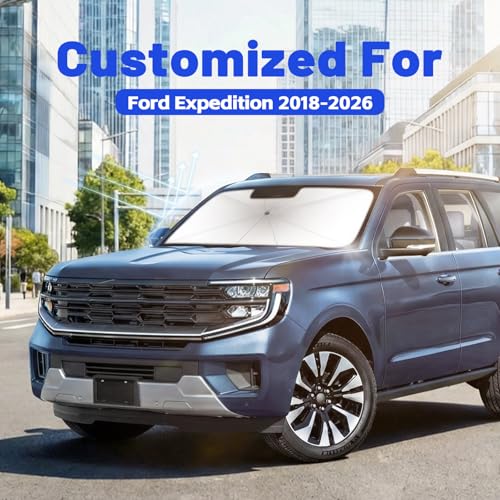Image of Car Windshield Sun Shade for Ford Expedition 2018-2026 -[Reflective Coated Fabric] Sunshade Umbrella for Front Window, Car Shades Sun Visor Keep Car Cool and Protects Interior, 1:1 Exact Fit