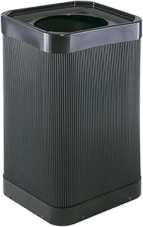 Pemberly Row Square Receptacle, 38 Gallon, Impact and Water Resistant, Open Top Trash Can in Black