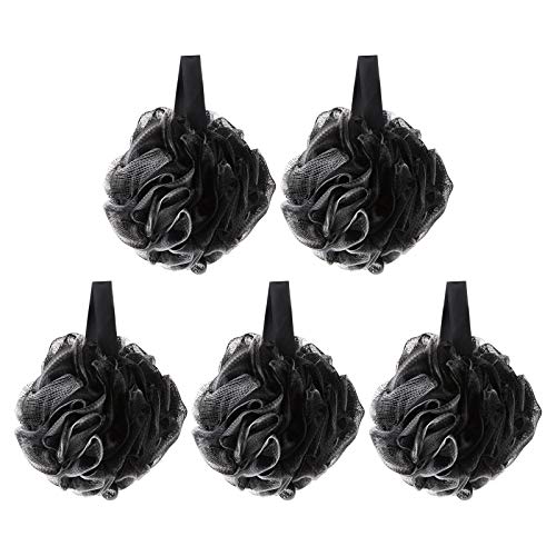 DSYLAI 5 Pieces Bath Shower Sponge Bath Sponges Shower Bamboo Loofah Nylon Mesh Body cleansing Puff Loofahs Shower Ball Sponge Body Scrubber Exfoliator Loofah Sponge for Men and Women,Black
