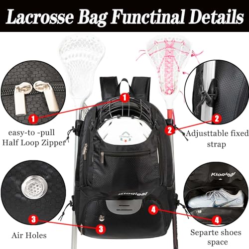 image for Kioqiear Lacrosse Bag, Large Sports Lacrosse Backpack Bag for All Lacr