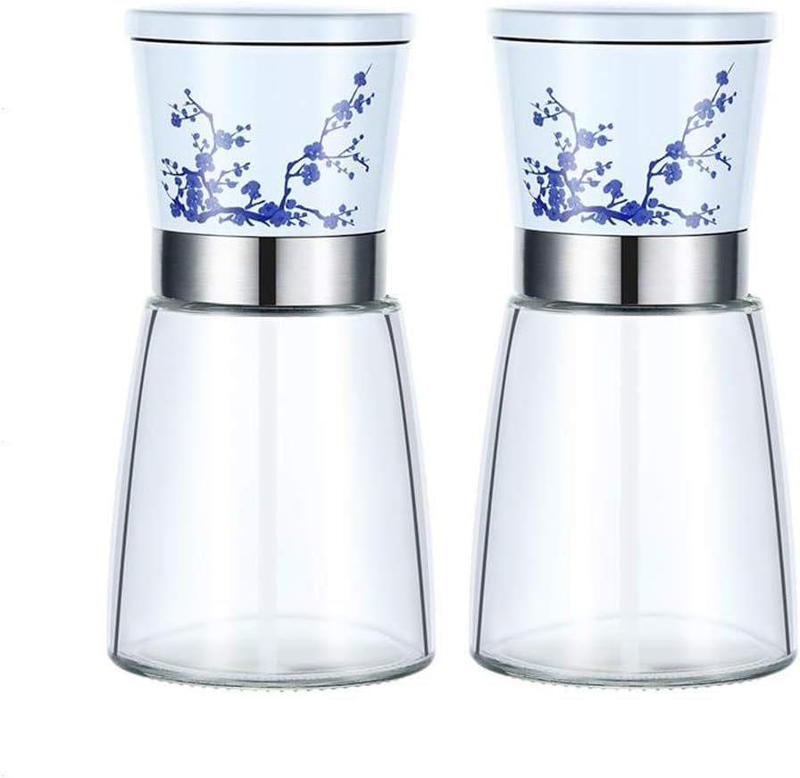 2 Pcs Set Salt Pepper Grinder Mill Set, Glass Body Salt and Pepper Shakers with Adjustable Ceramic Coarseness, Salt Pepper Mill Set.
