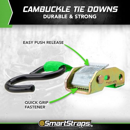 SmartStraps 10-Foot Cambuckle (4pk) 900 lbs Break Strength, 300 lbs Safe Work Load– Tie Down Fragile and Lighter Loads for Transport – Offers More Security Than Rope