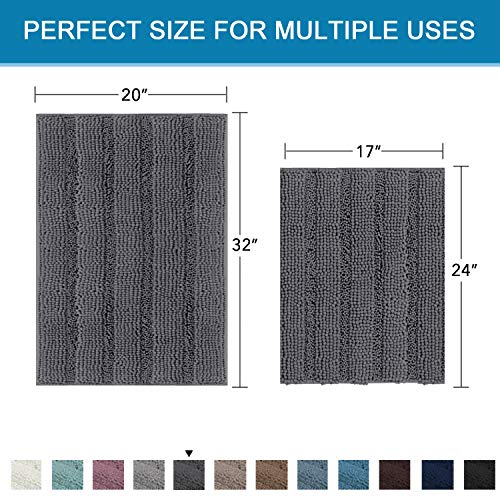 2 Piece Bathroom Set Bathroom Rugs Bath Mat Set Bath Rugs Bath Mats For Bathroom Non Slip Thick Soft Chenille Striped Bath Rug Set, Door Mats For Kitchen/Living Room (Grey, 20" X 32"/17" X 24") #TOP1