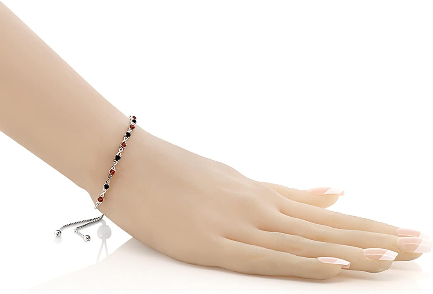 Gem Stone King 925 Sterling Silver Gemstone Birthstone and Black Diamond Infinity Tennis Bracelet For Women | Round 2.5MM | Adjustable Bolo Bracelet Up to 9 Inch | Easy-On Easy-Off - Image 2